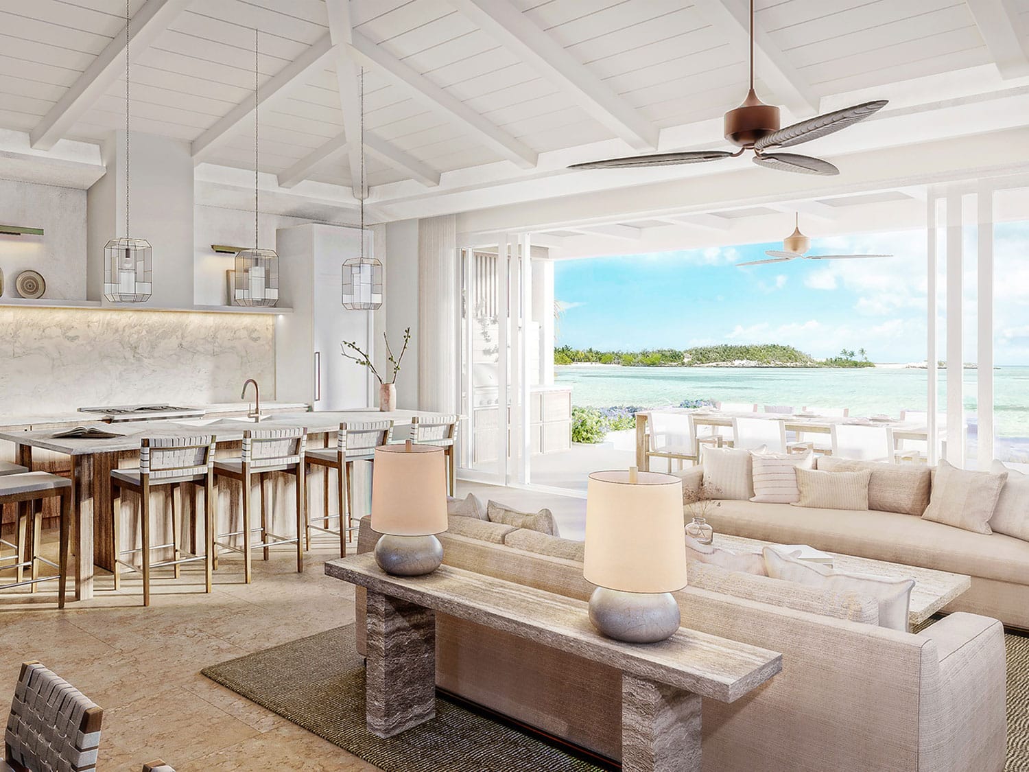 The interior space of Jasmine, a home in The Residences at Montage Cay, in the Abacos, Bahamas.