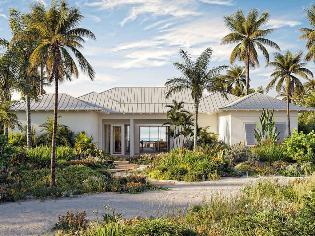 The exterior view of Jasmine, a home in The Residences at Montage Cay, in the Abacos, Bahamas.
