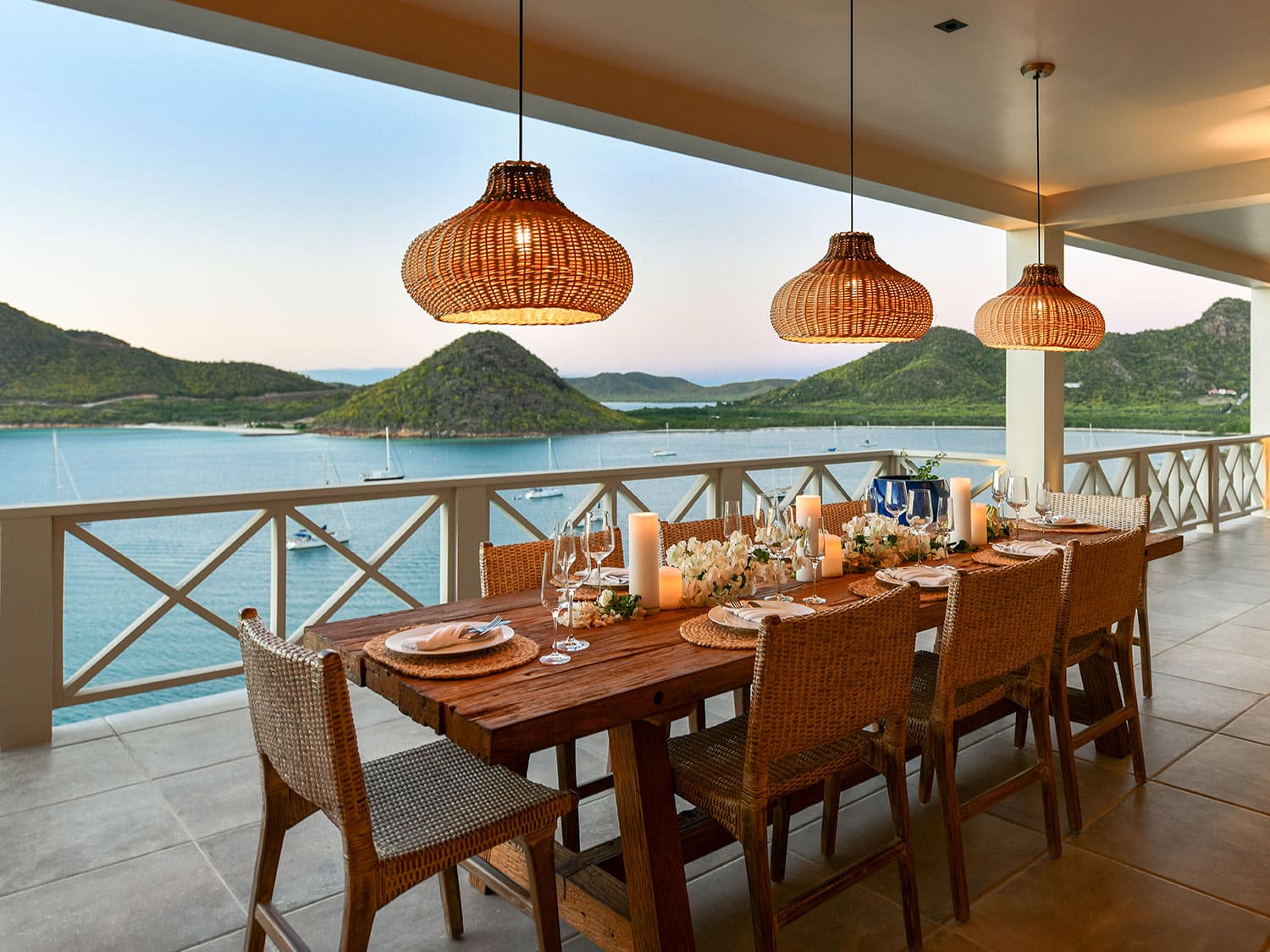 An interior dining room view of Villa Papillon in Antigua.