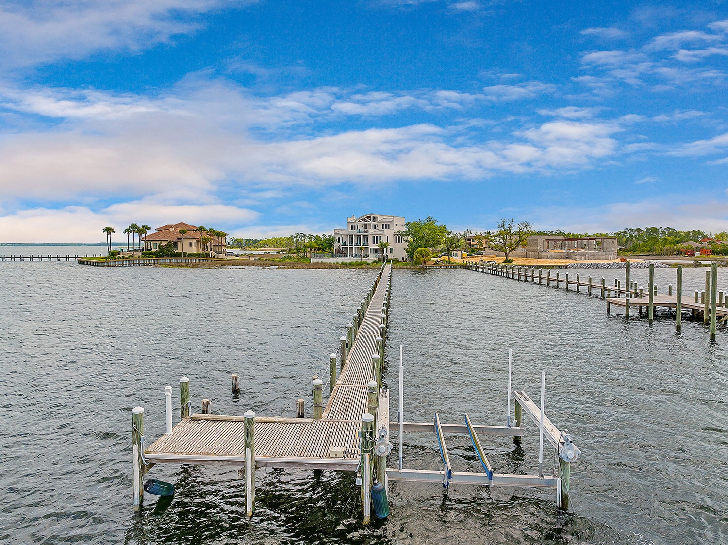 The dock of a three-story home on North Bay in the Florida panhandle.