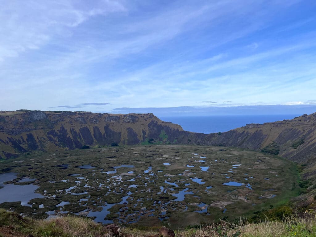 The Rano Kau crater on Easter Island.