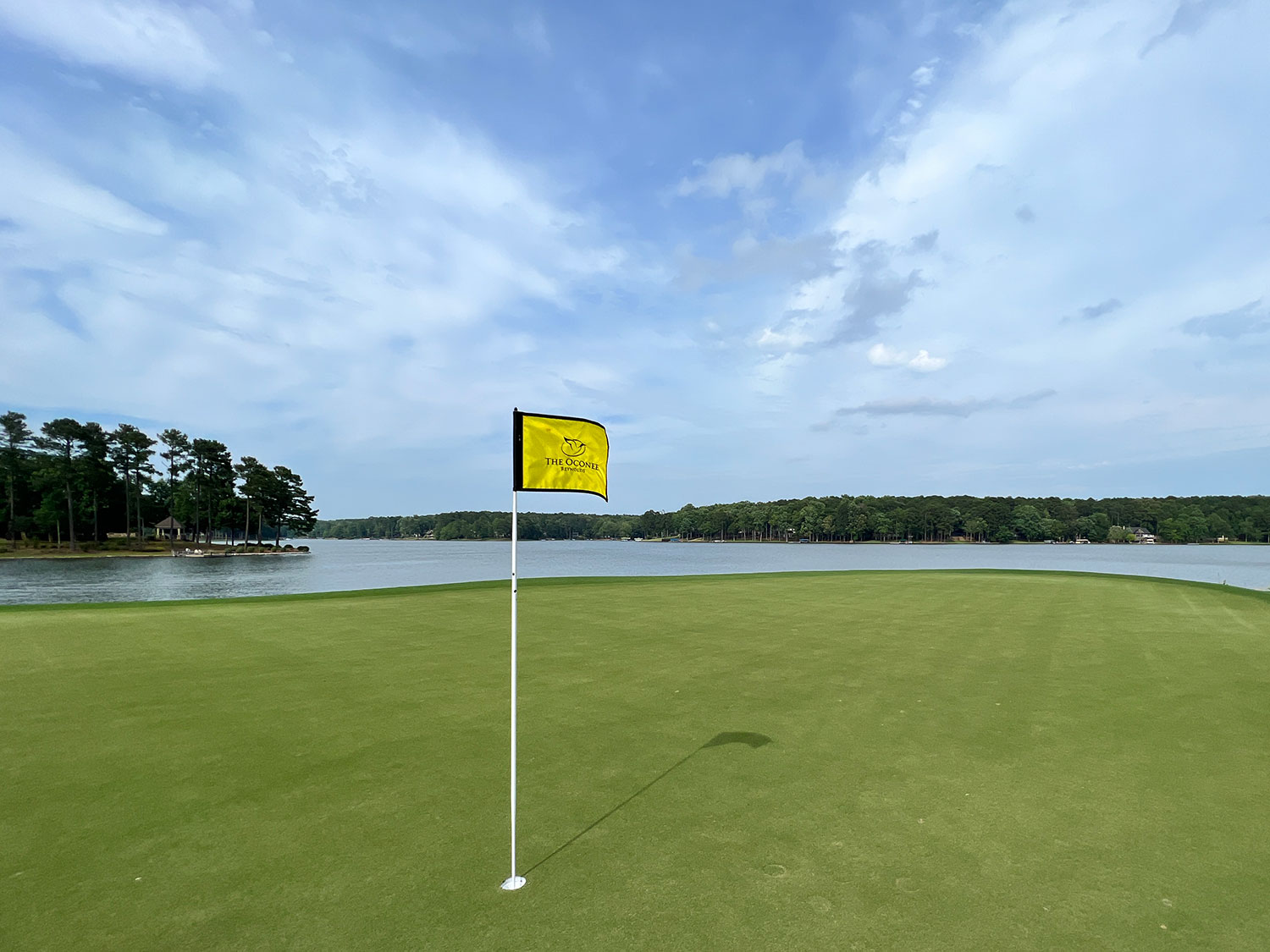 The view from the green on Hole 18 at The Oconee in Reynolds Lake Oconee, Georgia.