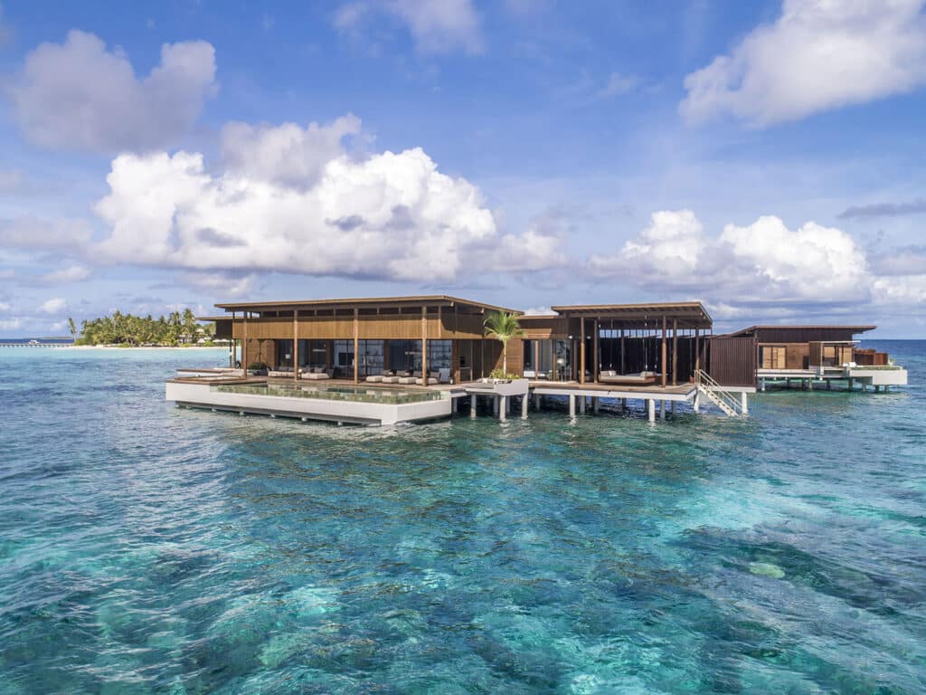 The front view of the Overwater Reef Residence at Park Hyatt Maldives Hadahaa.