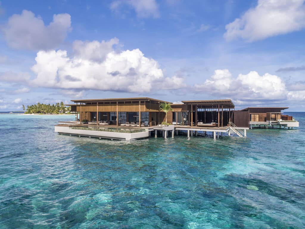 The front view of the Overwater Reef Residence at Park Hyatt Maldives Hadahaa.