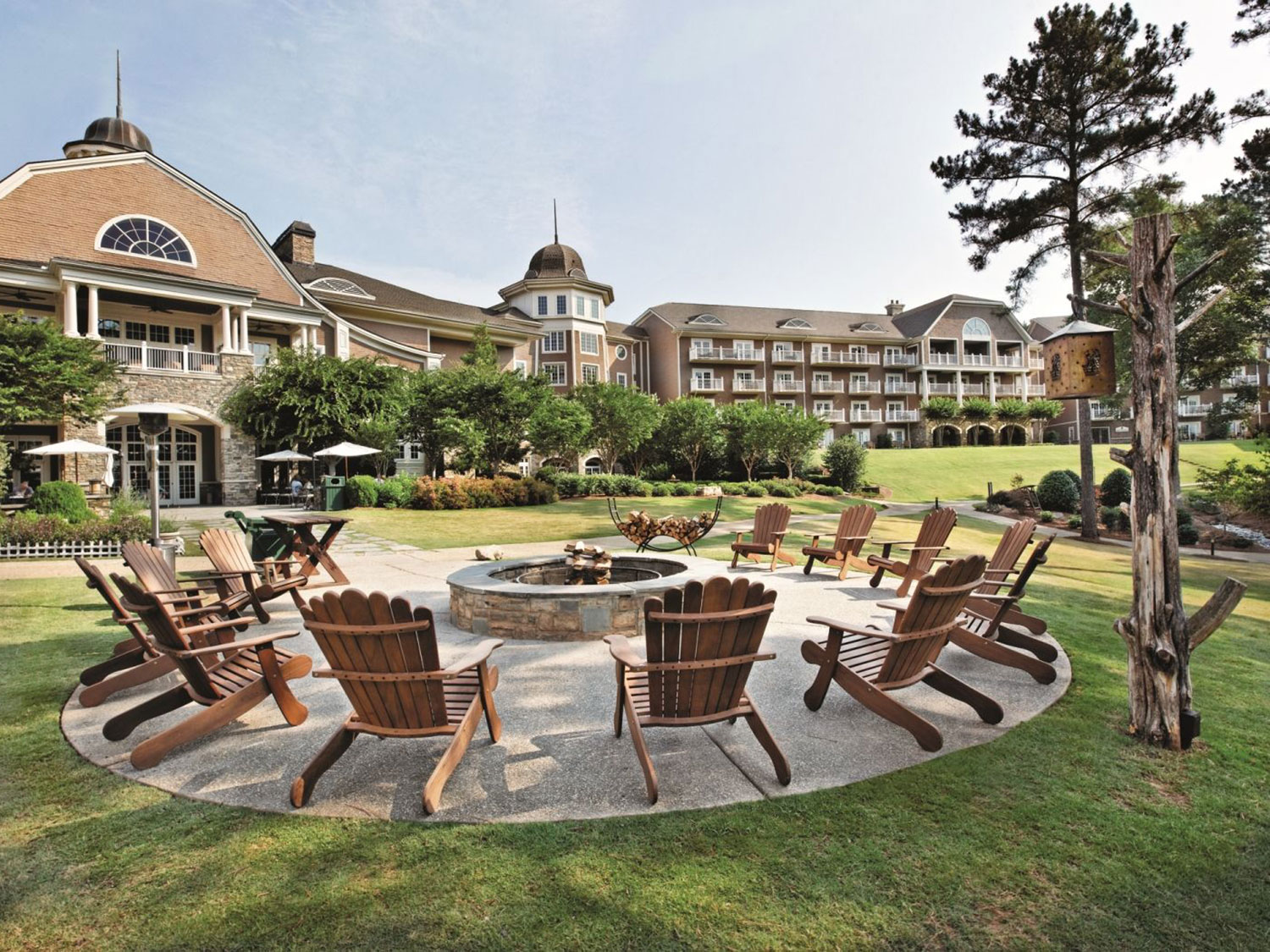 The fire pit seating area at The Ritz-Carlton, Reynolds Lake Oconee, in Georgia.