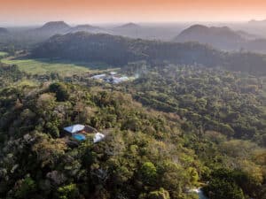 An aerial view of the Copal Tree Lodge and farm in Belize.