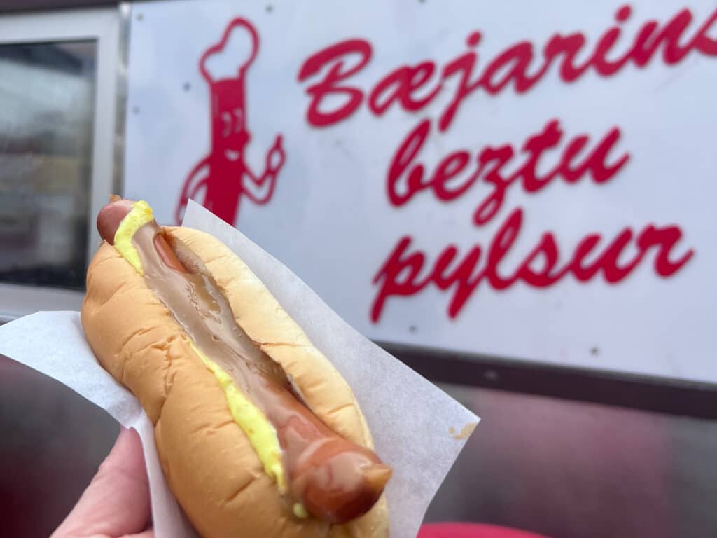A hot dog from Bæjarins Beztu Pylsur in Iceland