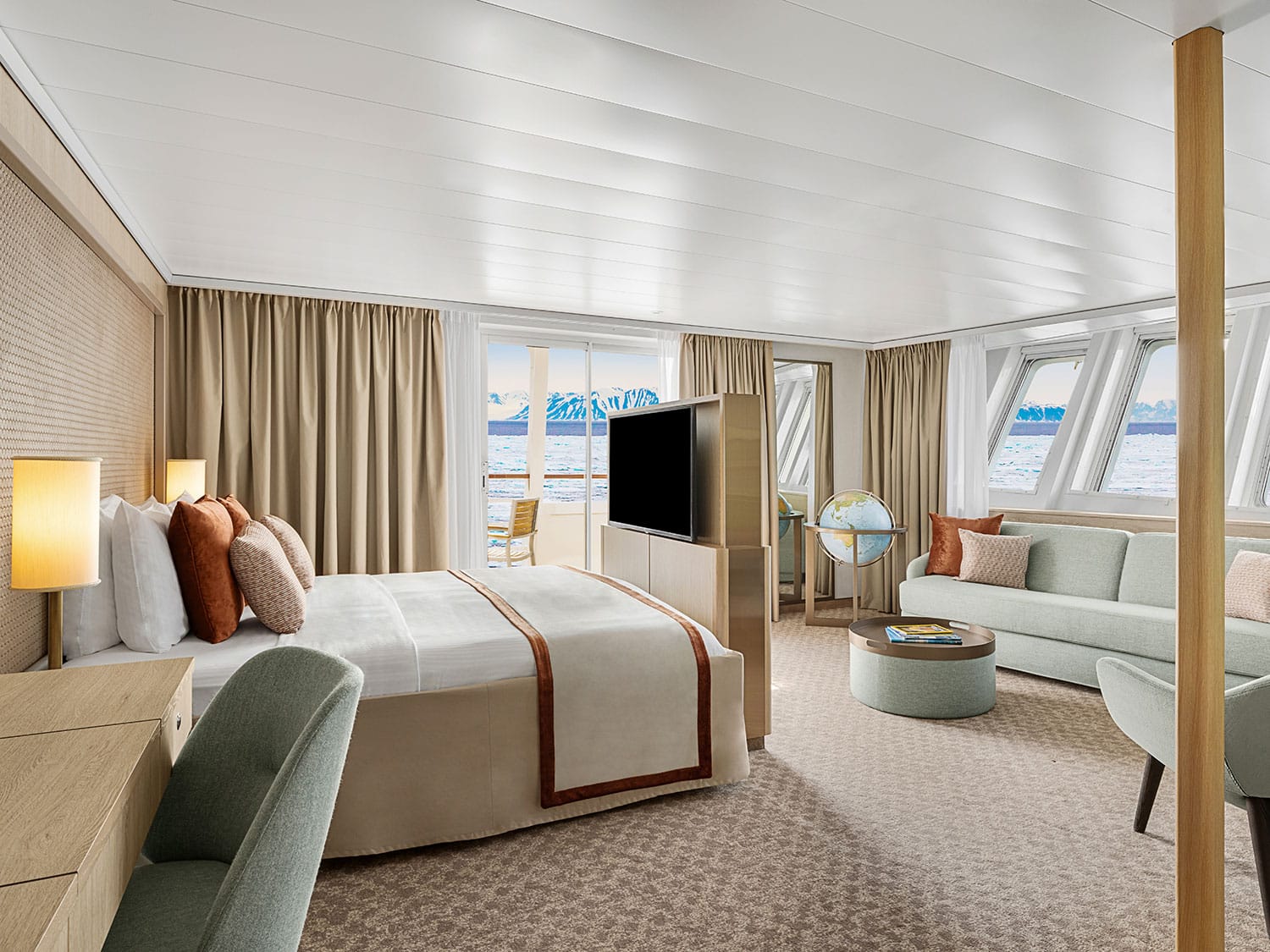 A cabin on the National Geographic Explorer cruise ship