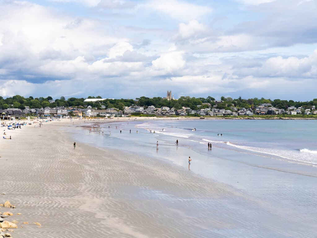 People gathered on Easton's Beach in Rhode Island