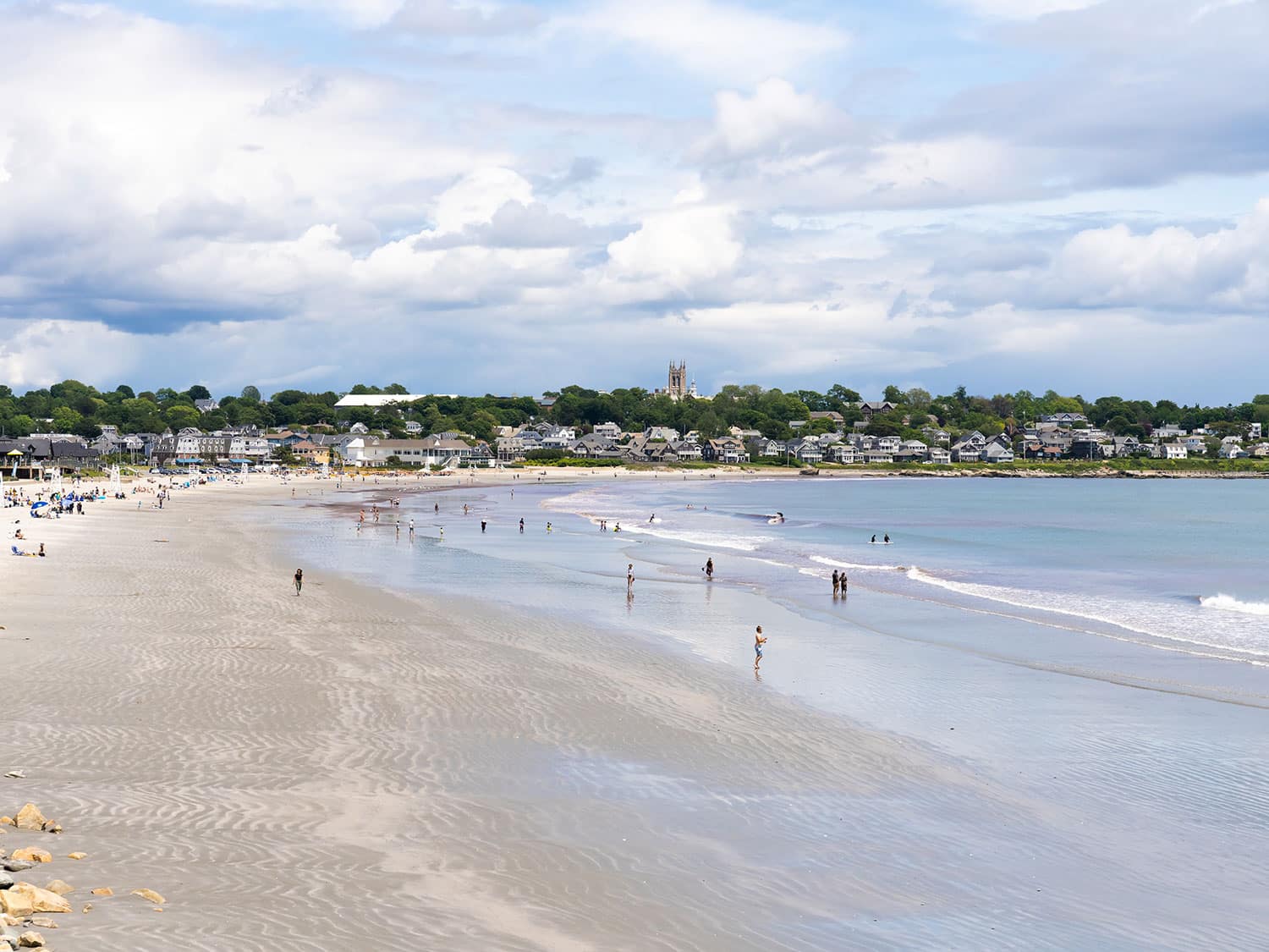 People gathered on Easton's Beach in Rhode Island