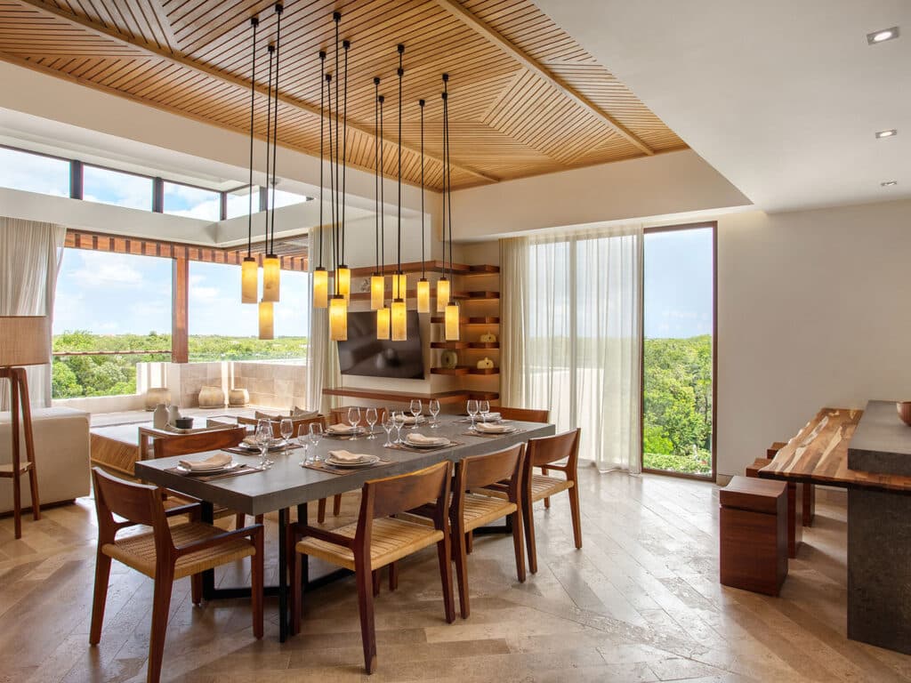 The dining area in Penthouse 12B at Fairmont Residences Mayakoba in Mexico