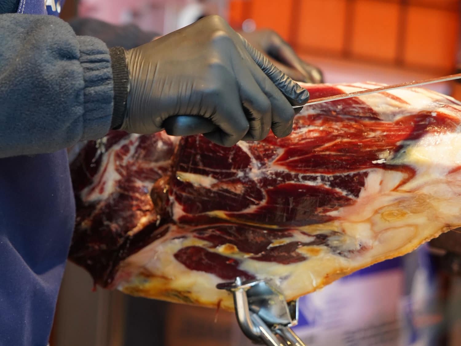 Ham at the San Miguel Market in Madrid, Spain