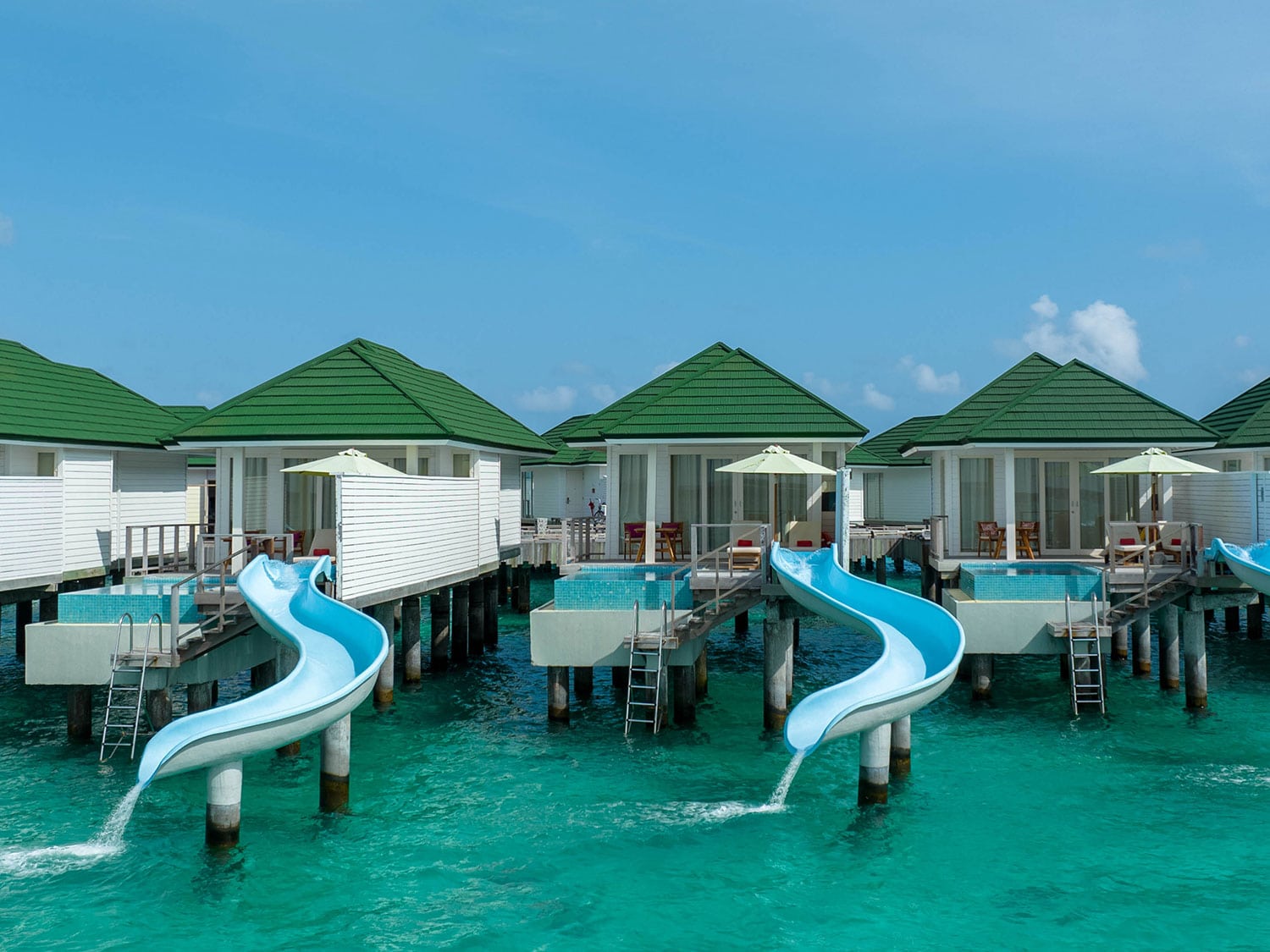 The overwater villas at Siyam World in the Maldives
