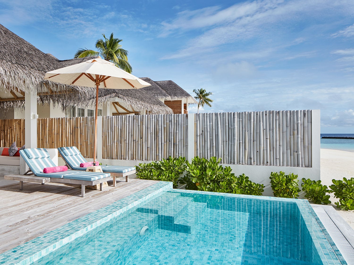 The private pool of a beach suite at Sun Siyam Iru Veli in the Maldives