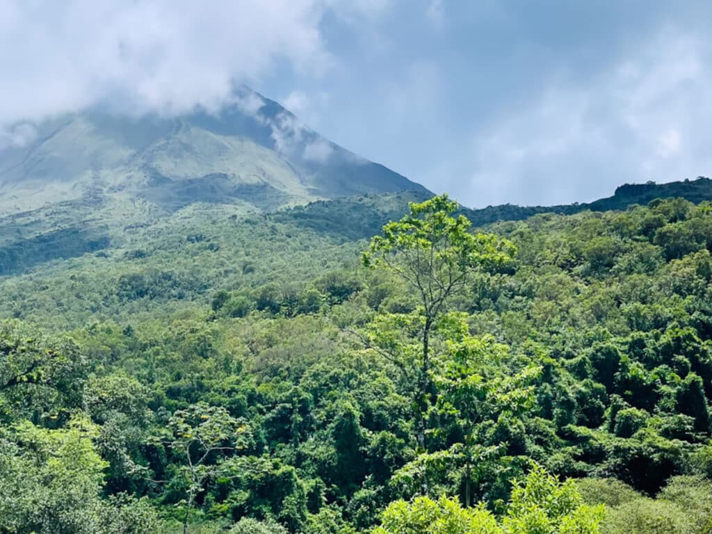 A view of the Arenal volcano and rainforest in Costa Rica