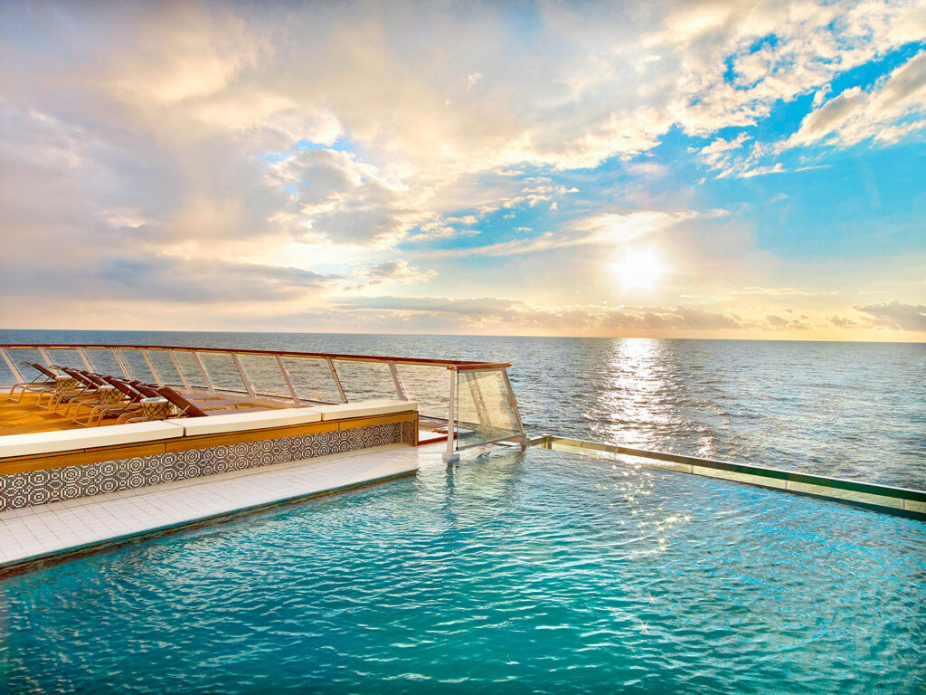 The pool and deck on a Viking cruise ship