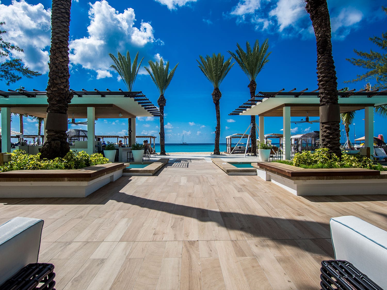 A view of Seven Mile Beach from the pool at Westin Grand Cayman Resort and Spa
